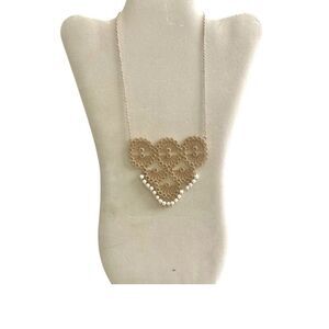 Lace Bib Necklace Floral Statement Necklace with Pearl Accents